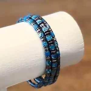 Armband Jackson met Heishi kralen Turquoise 4 en 6mm en Hematiet