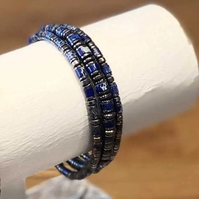 Armbandset Jackson met Heishi kralen Blauw gemêleerd 6mm en Hematiet