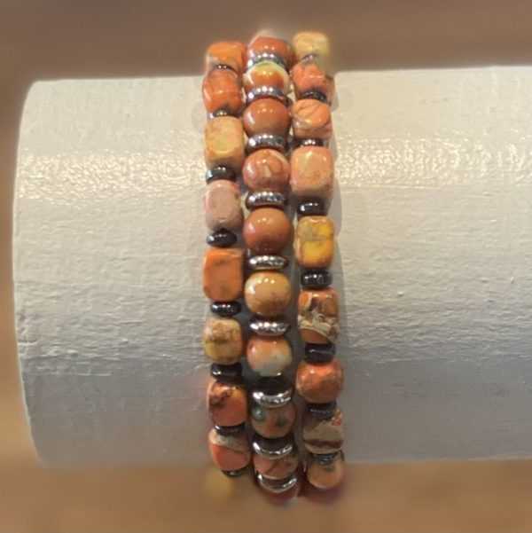 Armbandset the Beads of Happiness Oranje 6mm en Hematiet en Edelstaal