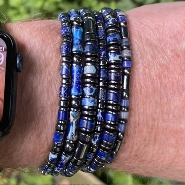 Armbandset 6 delig model Jackson en the Beads of Happiness donkerblauw en Hematiet