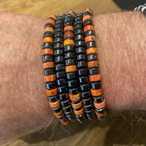 Armbandset 5-delig platte kralen Agaath Oranje 6 mm en Hematiet