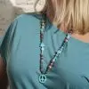 Ketting Ibiza style 75 cm met vrijheidssymbool turquoise