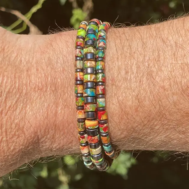 Armbandenset Multicolor platte schijfjes met hematiet 4 en 6mm