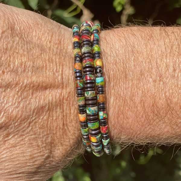 Armband Jackson met platte kralen Agaath multicolor 4 en 6 mm en Hematiet