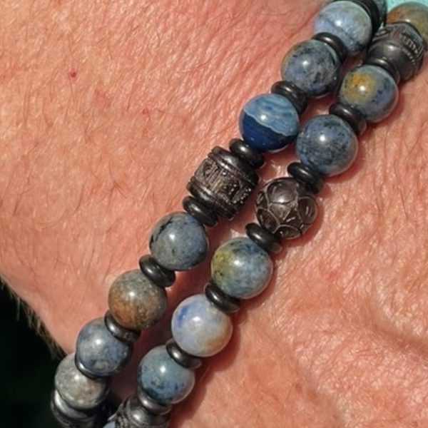 Armbandset Jampa Tibetaans met Dumortierite en Ebbenhout 8mm