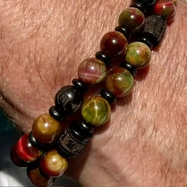 Armbandset Wangyal Tibetaans Tijgeroog Multicolor met Ebbenhout 8mm