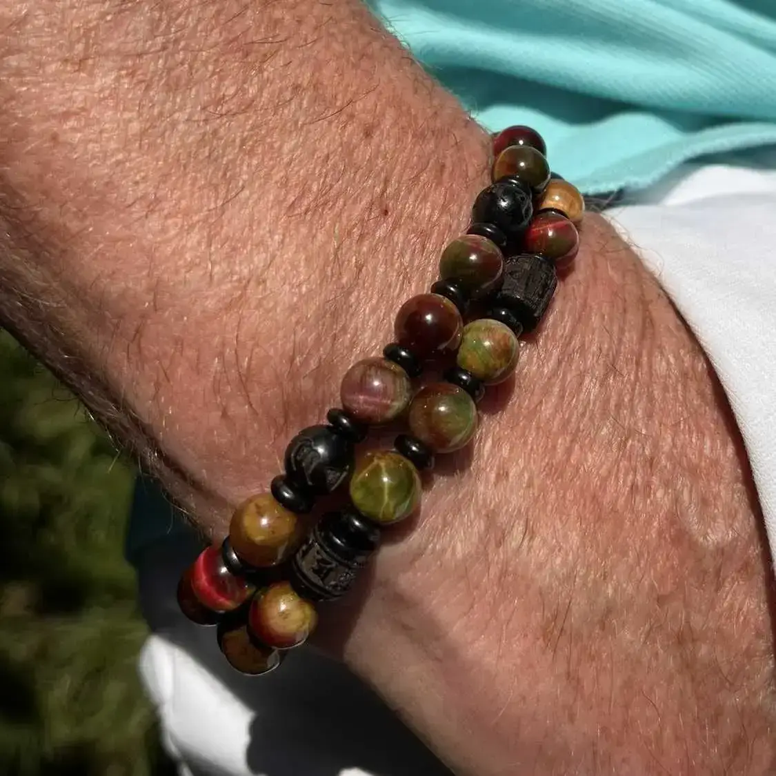 Armbandset Wangyal Tibetaans Tijgeroog Multicolor met Ebbenhout 8mm