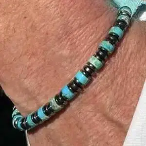 Armband Jackson met platte kralen Agaath turquoise 6 mm en Hematiet